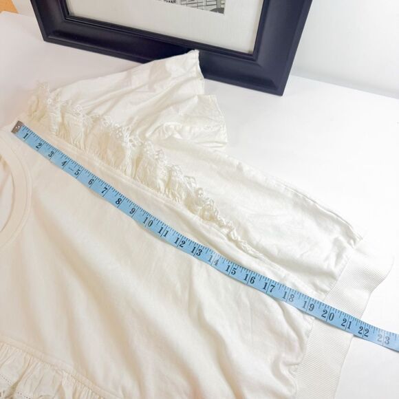 Anthropologie Women's White Lace Ruffle Sweatshirt Top  Size Small - Picture 7 of 9
